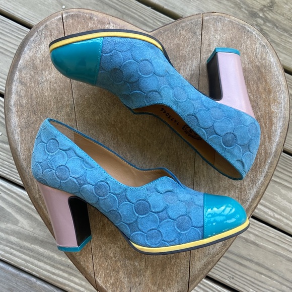 John Fluevog Shoes Attic Iris Patent Toe Pump in Blue Leather Women's Size 6-6.5 - Picture 13 of 16